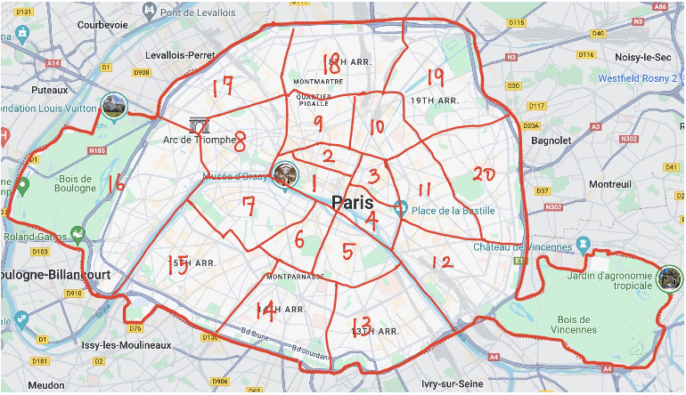 paris arrondissement map